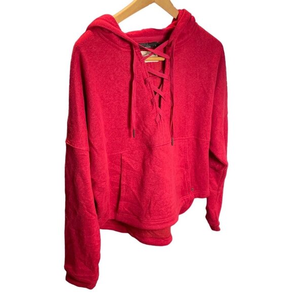 Prana Red Hooded Cropped Lace Up Pullover Sz M - Picture 3 of 11